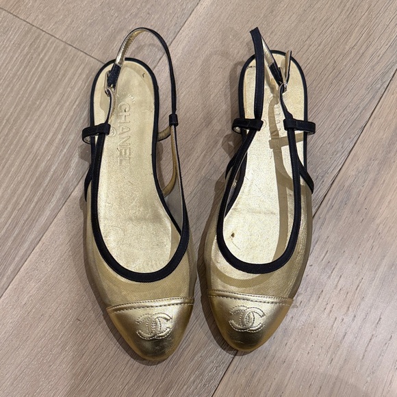 CHANEL Shoes - CHANEL Women's Gold and Black Flats